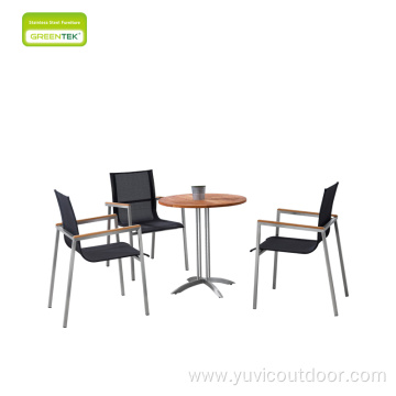 Modern Teslin Chair With Round Teak Coffee Table
